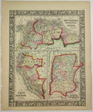 1860 Mitchell's Huge Hand Tinted Map NEW GRANADA Venezuela GUIANA Peru EQUADOR