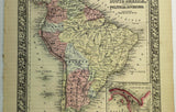 1860 Mitchell's Huge Hand Tinted POLITICAL DIVISIONS Map SOUTH AMERICA N.Granada
