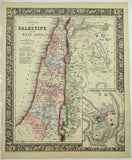 1864 Mitchell's Huge Hand Tinted Map PALESTINE HOLY LAND Jerusalem DECAPOLIS