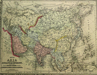 1860 Mitchell's Huge Hand Tinted Map POLITICAL ASIA & Routes China Japan Russia