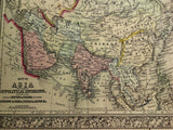 1860 Mitchell's Huge Hand Tinted Map POLITICAL ASIA & Routes China Japan Russia