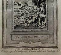 c1790 9x15 BIBLE LEAF Copper Plate Engraving UNIVERSAL DELUGE FLOOD Genesis 8.12