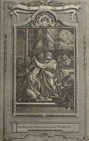 c1790 9x15 BIBLE LEAF Copper Plate Engraving Luke 2.29 Temple Presentation