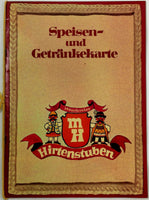 Vintage Menu MONCHTALER HIRTENSTUBEN Restaurant Wine Munich Germany Alten Peter