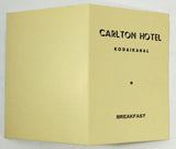 Original Vintage Breakfast Menu CARLTON HOTEL Kodaikanal India