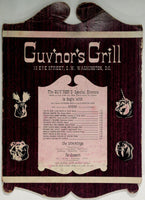 Unusual Vintage Original Menu GUV'NOR'S GRILL Washington DC