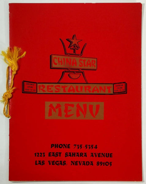 Original Vintage Menu CHINA STAR Chinese Restaurant Las Vegas Nevada