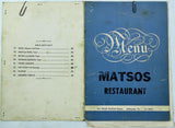 Vintage Original Lunch Dinner Menu MATSOS RESTAURANT Arlington VA