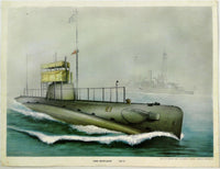 Old Vintage Colorful Art Print USS SKIPJACK E-1 SS-24 E Class Submarine