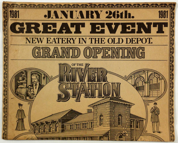 1981 Huge Full Size Lunch & Dinner Menu RIVER STATION Peoria IL Grand Opening