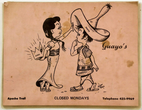 Old Original Vintage Menu GUAYO'S MEXICAN RESTAURANT Miami Arizona Apache Trail