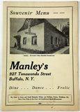 1930's Vintage Food Coctails & Liquor Menu MANLEY'S RESTAURANT Buffalo New York