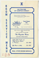 1979 Vintage Room Service Menu HILTON INN Of Corpus Christi Texas