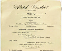 Rare Aug. 1888 Vintage Victorian Era Menu HOTEL WINDSOR RESTAURANT Milwaukee WI