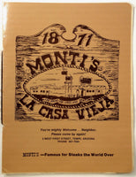 1970's Vtg Full Size Laminated Menu MONTI'S LA CASA VIEJA Restaurant Tempe AZ