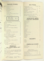 1960's Vintage HUGE Menu VINCE ANNA'S Italian Pizzeria Restaurant Clearwater FL