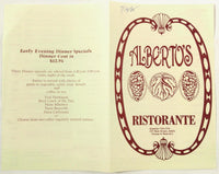 1985 Vintage Menu ALBERTO'S RISTORANTE Italian Restaurant Hyannis Massachusetts