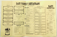 1983 Vintage Full Size Menu DAD'S FAMILY RESTAURANT Lincoln New Hampshire