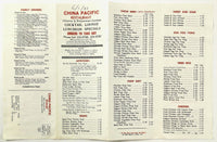 1983 Original Vintage Menu CHINA PACIFIC RESTAURANT Linwood Northbridge Mass.