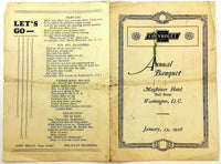 1928 Menu CHEVROLET ANNUAL BANQUET Mayflower Hotel Washington DC Chevy Songs