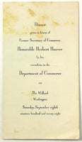 1928 Dinner Menu In Honor HERBERT HOOVER Department Of Commerce Willard Hotel DC