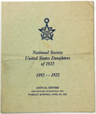 1925 Menu NATIONAL SOCIETY UNITED STATES DAUGHTERS Of 1812 Willard Hotel DC