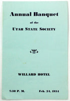 1934 Annual Banquet Menu UTAH STATE SOCIETY Willard Hotel Washington DC