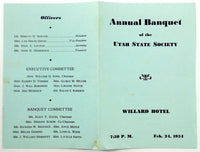 1934 Annual Banquet Menu UTAH STATE SOCIETY Willard Hotel Washington DC