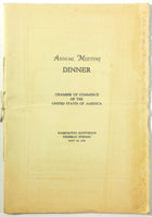 May 10 1928 Annual Dinner Menu U.S. CHAMBER OF COMMERCE Washington Auditorium DC
