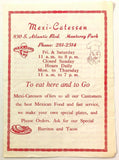 1980's Vintage Menu MEXICATESSEN Mexican Restaurant Monterey Park California