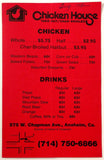 1980's Vintage Menu CHICKEN HOUSE Char-Broiled Restaurant Anaheim California