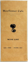 1950's Vintage WINE LIST Menu MAYFLOWER CAFE Restaurant Hyannis Mass. Cape Cod