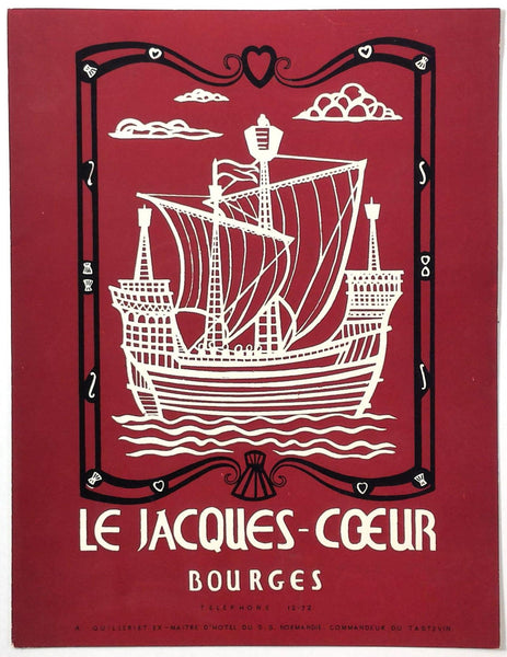 1964 Vintage Menu LE JACQUES COEUR Bourges France A. Quilleriet