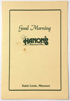 1987 Vintage Breakfast Menu JOE HANON'S Restaurant & Bar Saint Louis Missouri