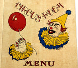 1950's Clown Menu THE OLD BLACKSMITH SHOP Restaurant CIRCUS ROOM Whitman MA