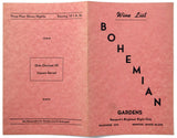 1940's Vintage WINE LIST & COCTAILS Menu BOHEMIAN GARDENS Newport Rhode Island