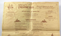 1970's Original Vintage Dinner Menu KREGO'S PRIME RIB Restaurant Beaverton OR