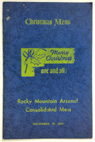 1955 Vintage CHRISTMAS Menu ROCKY MOUNTAIN ARSENAL MESS Commerce City CO W-Names