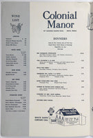 1962 HUGE Vintage Menu & Wine List COLONIAL MANOR RESTAURANT Irwin Pennsylvania