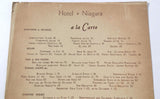 1940's Vintage A La Carte Menu Card HOTEL NIAGARA Niagara Falls New York