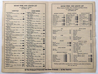 1940 Vintage Wine List Cocktails Drinks & Food Menu MIAMI CLUB Baltimore MD