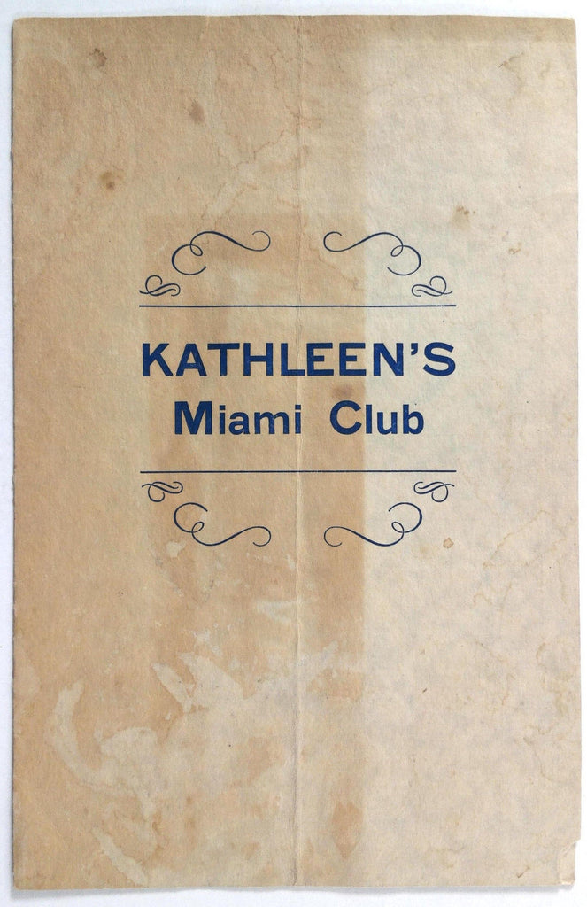 1940's Vintage Wine List Cocktails Food Menu KATHLEEN'S MIAMI CLUB