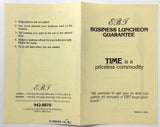 1981 Vintage Business Lunch Menu EBT RESTAURANT Kansas City MO In Bank Building
