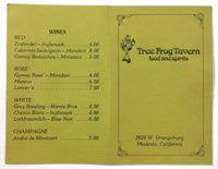 1980's Vintage Food Spirits Wine Menu TREE FROG TAVERN Modesto California