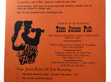 1960's Original Vintage Menu w/ Wine List TOM JONES PUB Restaurant Miami Florida