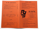 1960's Original Vintage Menu w/ Wine List TOM JONES PUB Restaurant Miami Florida