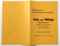 1970's Vintage Take-Out Menu BUN AND THINGS Chinese Taiwan Restaurant Reseda CA