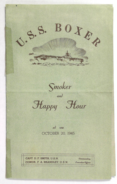 Rare 1945 USS BOXER CV 21 Navy Smoker & Happy Hour Boxing Match & Music Program