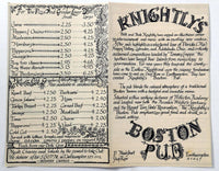 1970's Vintage Take-Out Menu KNIGHTLY'S BOSTON PUB Restaurant Easthampton MA