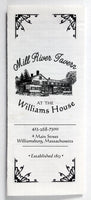 1980's Vintage Take-Out Menu MILL RIVER TAVERN Williams House Williamsburg MA
